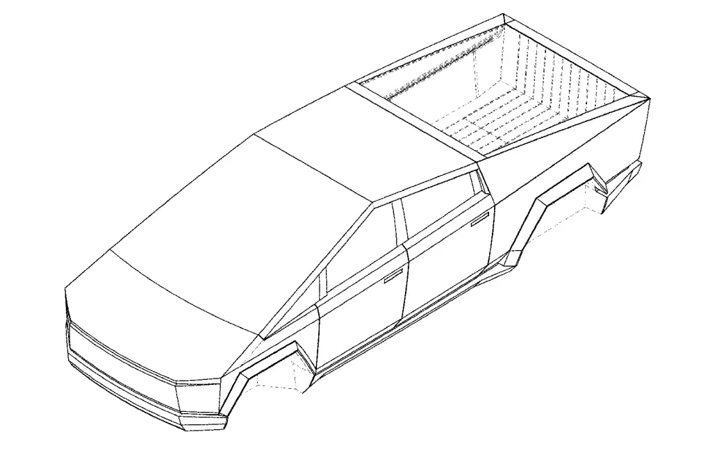 Tesla получила патент на промышленный образец кузова электромобиля Cybertruck